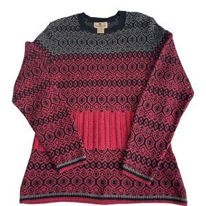 Woolrich Geometric Red Black Square Neck Sweater‎ Women's Small